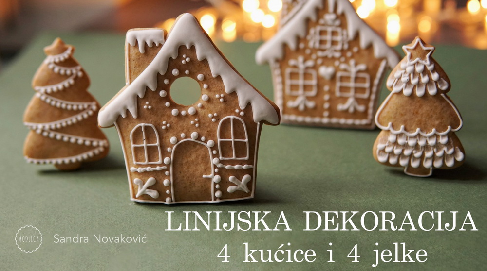 LINIJSKA DEKORACIJA – 4 kućice i 4 jelke